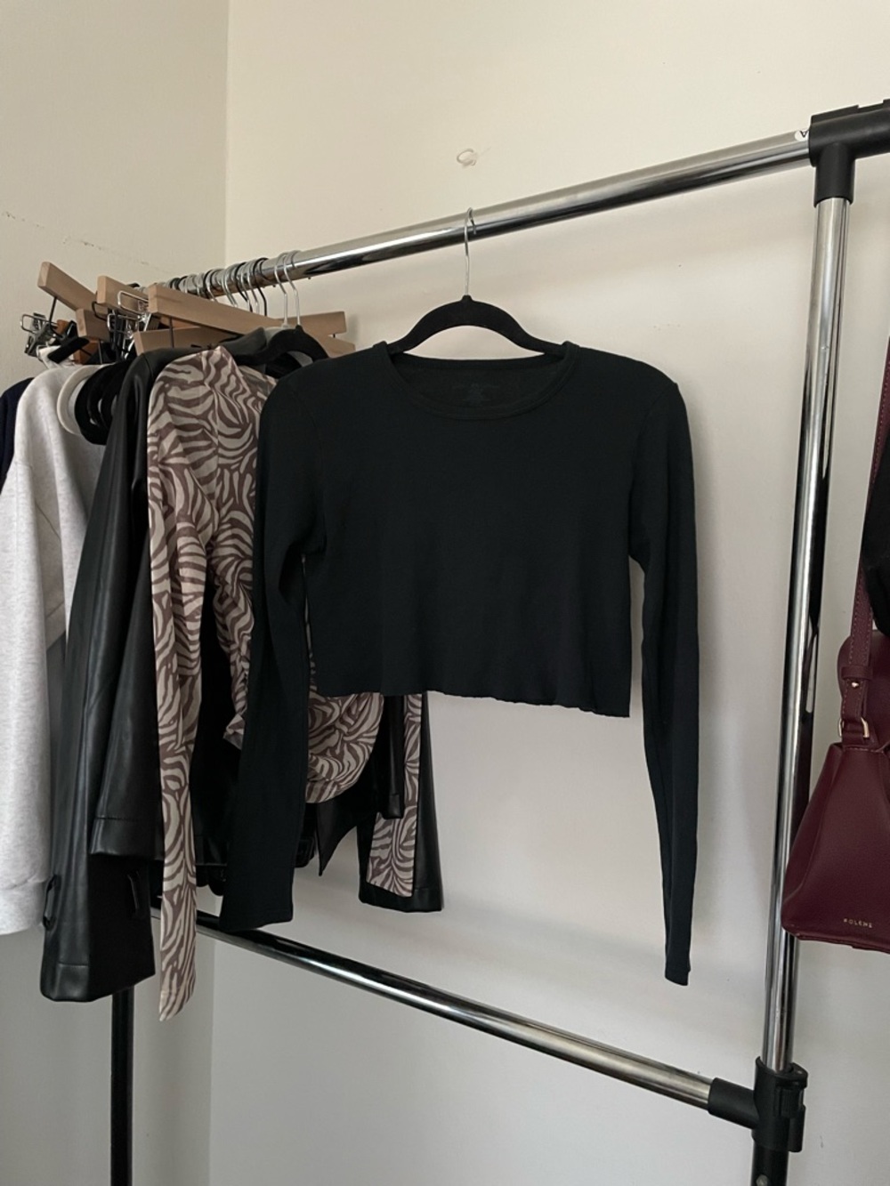3/$15 Brandy Melville Navy Cropped Long-Sleeve Top